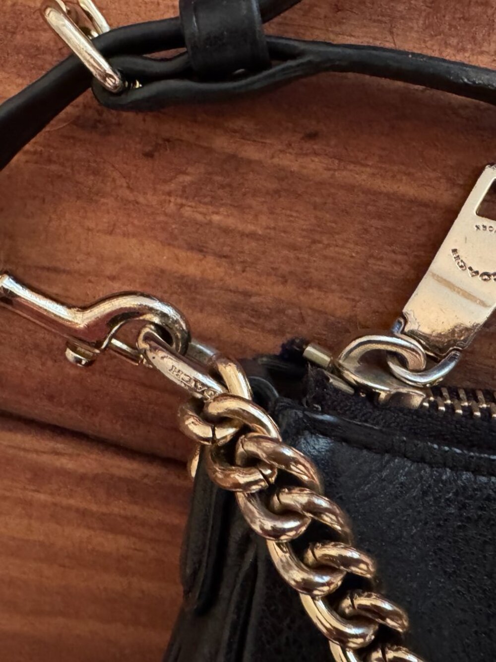 Coach Black Pebbled Leather Crossbody Gold Chain Strap Classic Shoulder Purse - Picture 15 of 15